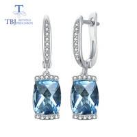 tbj natural sky blue topaz 4 8ct real gemstone checkerboard cut clasp earring 925 sterling silver fine jewelry for women
