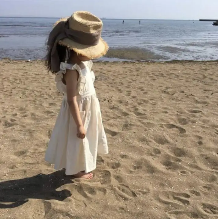 Spring and Summer Girls linen pocket crepe lace sleeveless dress hanging children | Детская одежда и обувь