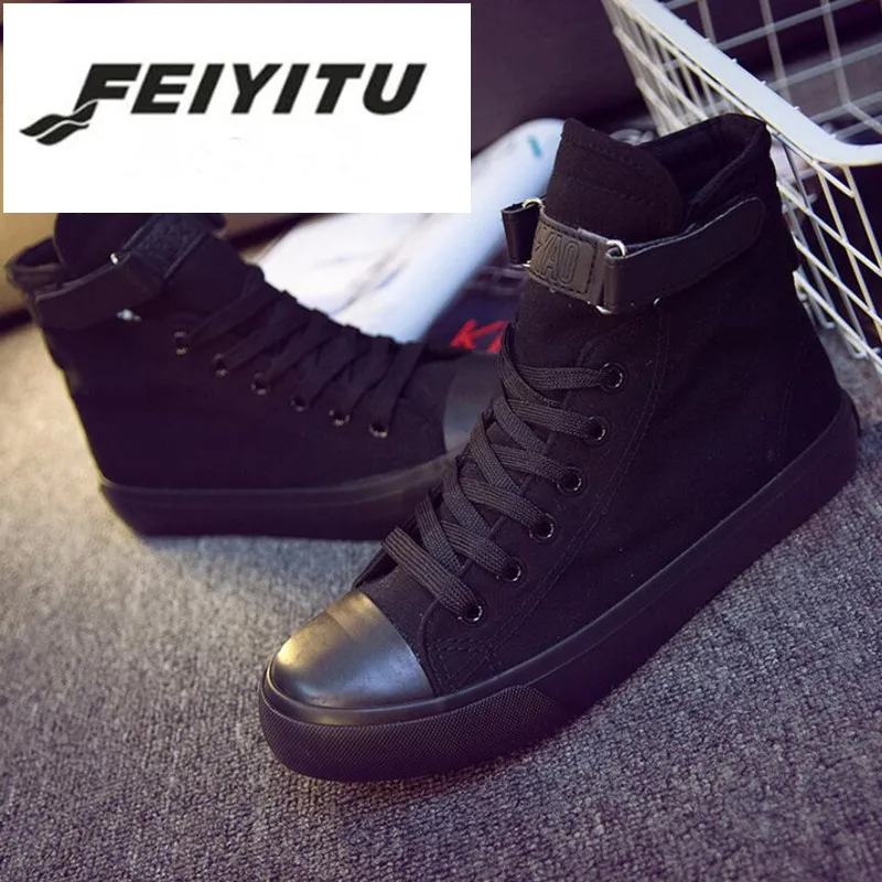 

feiyitu 2018 New Spring Fashion High Top Sneakers Canvas Shoes Women Casual Shoes White Flat Female Lace Up Casual Shoes