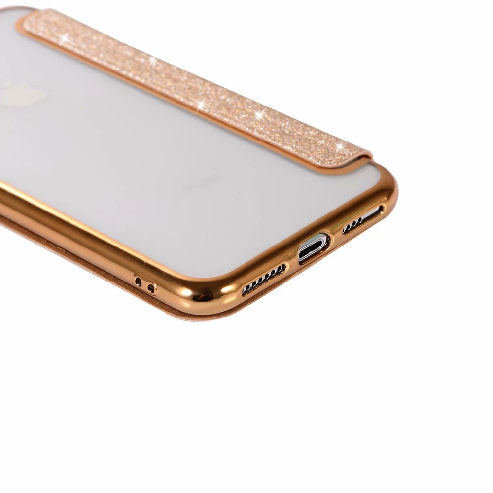 Кожаный чехол + ТПУ Мягкая задняя крышка для iPhone 6 S Plus 7 8 искристое покрытие флип XS
