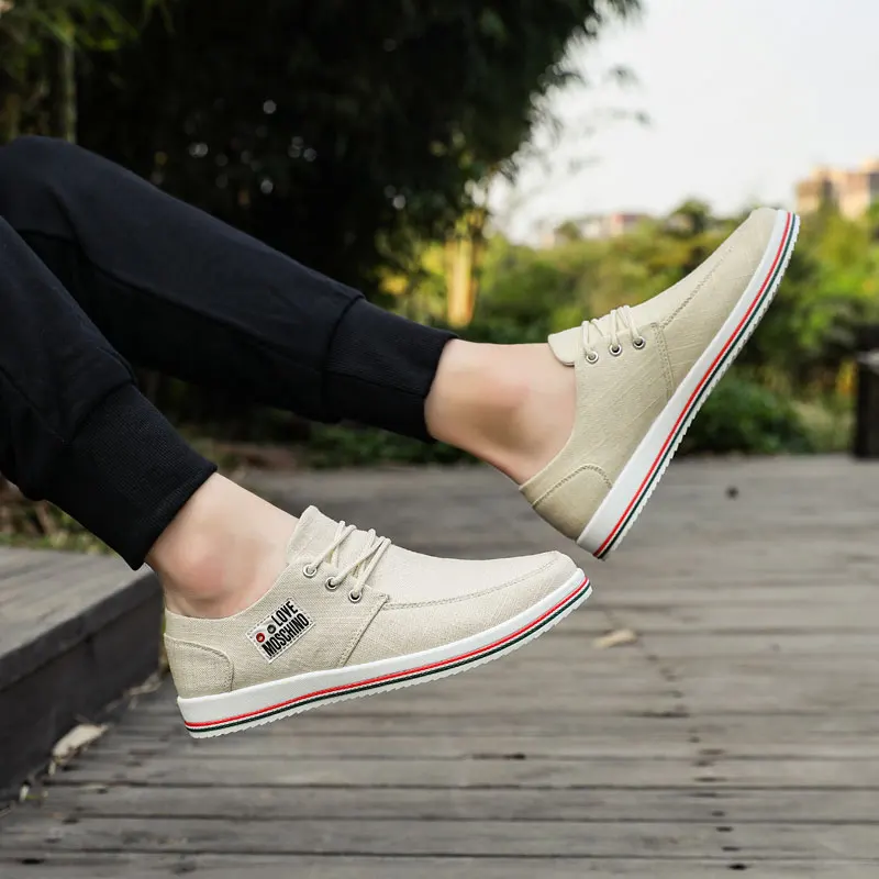 Мужская льняная Повседневная обувь модные кроссовки Вулканизированная на