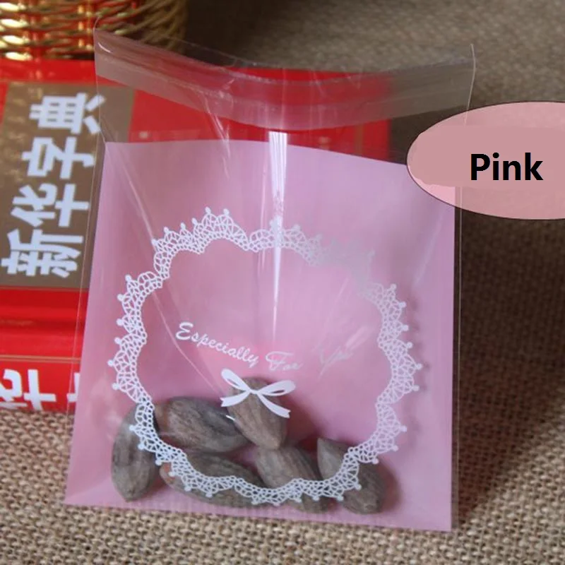 pink 50 шт. 10X10 см конфеты цвет мультфильм печенье& конфеты мешок самоклеющиеся пластиковые пакеты для печенья и закусок выпечки посылка поставки - Цвет: pink