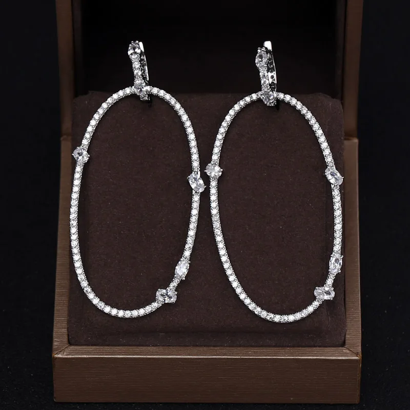 Женские серьги кольца с фианитом длиной 6 5 см|earrings 18k|earrings jewelleryearrings fish |