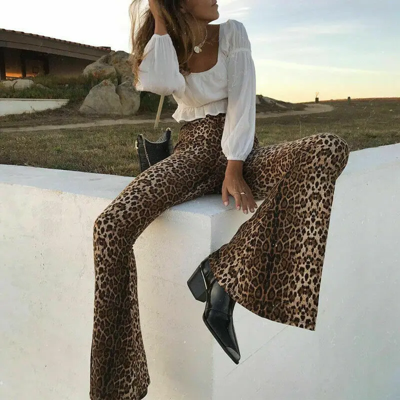 

Fashion Women Long Pants 2019 New Ladies Leopard Flared Wide Leg Pants Baggy Trousers Summer Sexy Holiday Wear Clothes