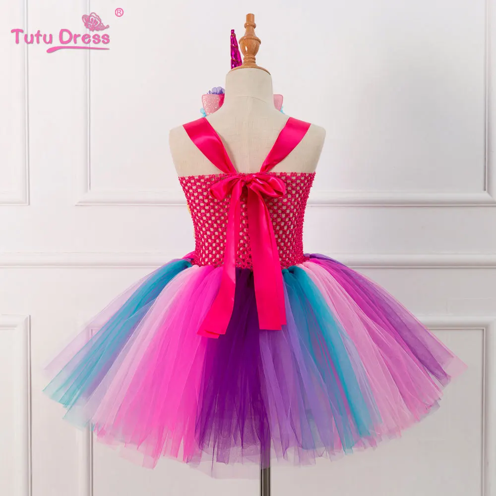 Kids Girls Unicorn Tutu Dress Knee-Length Rainbow princess Flower Girl Birthday Party Up Fancy Halloween Costume | Детская одежда и