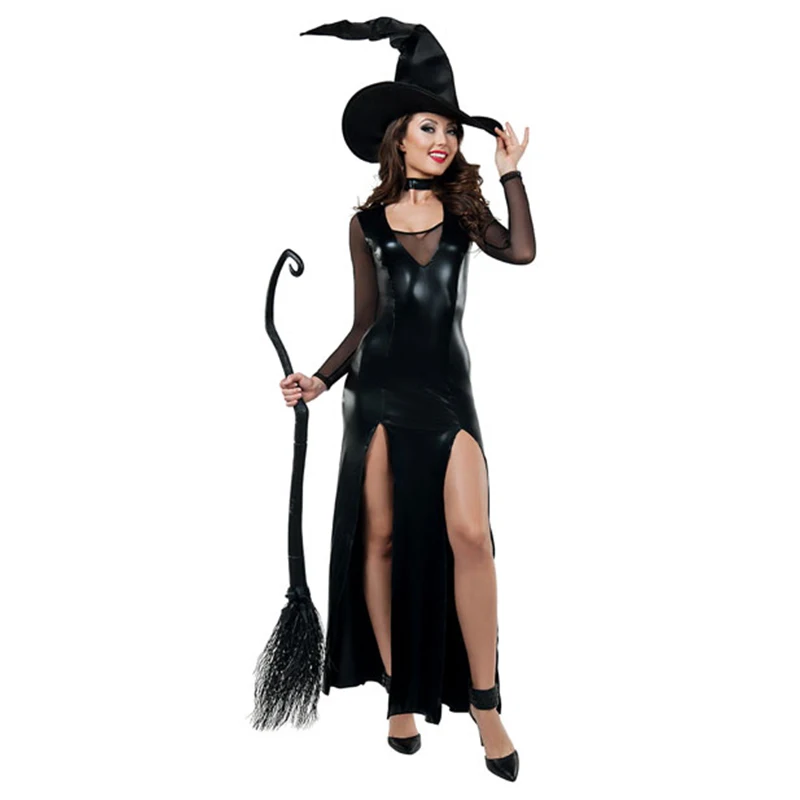 

Необычные карнавальные костюмы с высоким вырезом, маскарадный костюм вампира, ведьмы, готические костюмы на Хэллоуин, фантазия, лакированн...