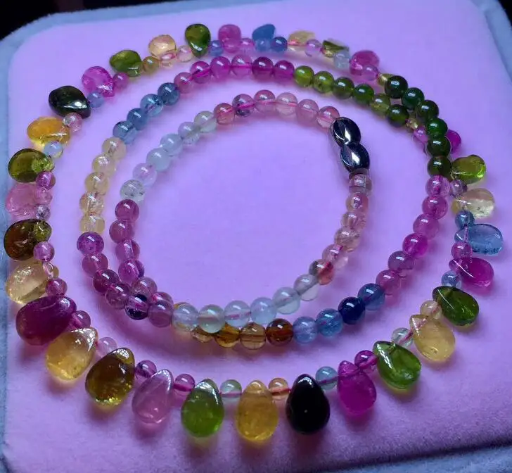

Genuine Colorful Natural Tourmaline Quartz Crystal Beads Jewelry Women Lady Fashion Necklace Jewelry