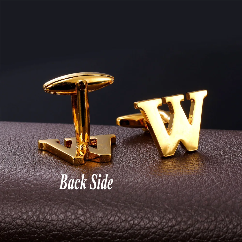 Роскошные запонки для мужчин золото/Цвет алфавит W бизнес рубашки французский