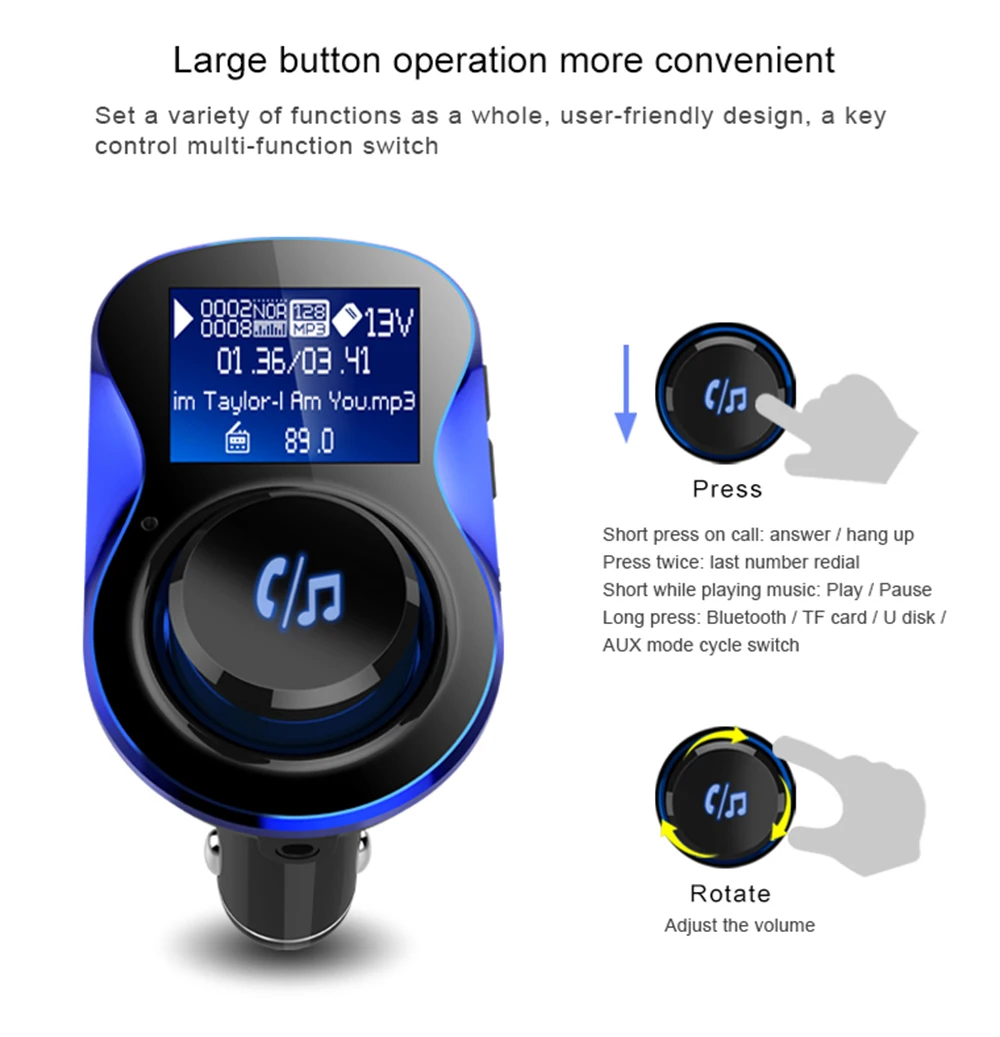 Fm-передатчик Bluetooth Автомобильный модулятор с Мощность переключатель Беспроводной автомобиля Mp3 плеер Поддержка TF карты 5 V 2.1A автомобильного телефона Зарядное устройство