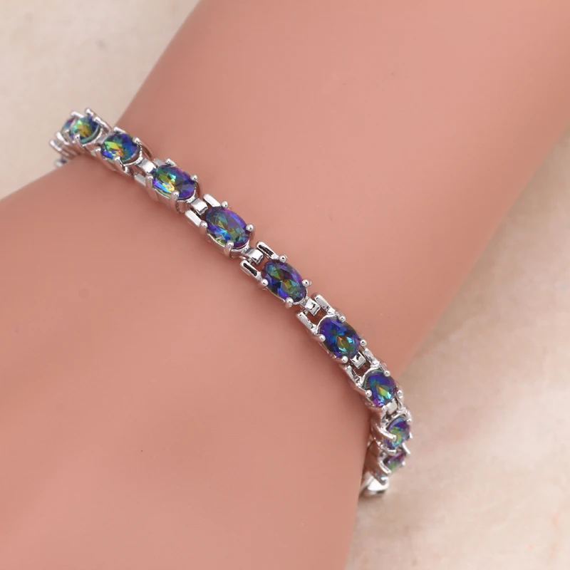 ROLILASON красивый Многоцветный Кристалл Серебро Мистик циркон браслеты шарма