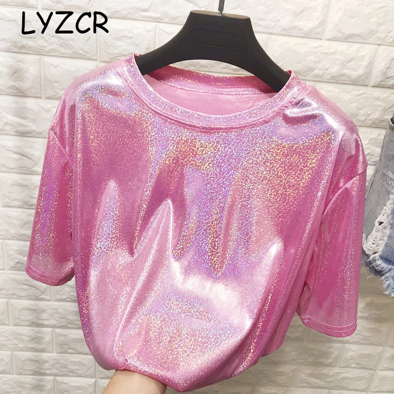 Женская Светоотражающая футболка Lyzcr черная белая розовая с коротким рукавом на
