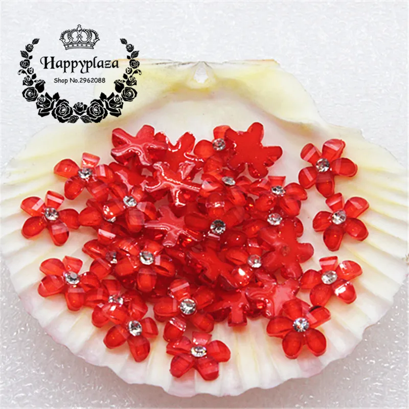 100pcs 10mm Glitter Rhinestone Resin Five-Petal Little Flowers Resin Flatback Cabochon DIY Jewelry/Phone Decoration
