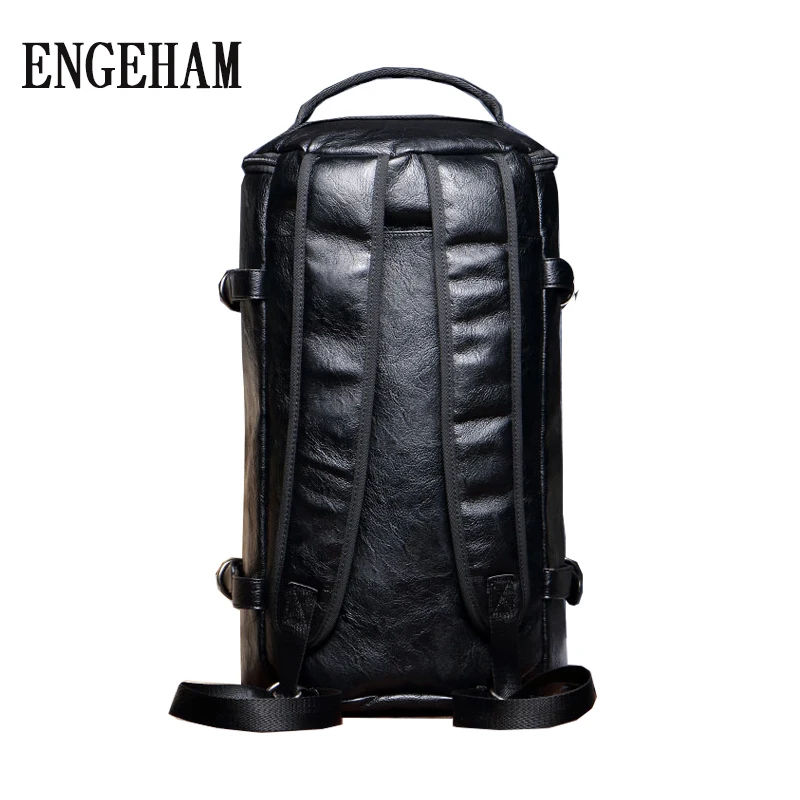 ENGEHAM Men Travel Backpack Large Capacity Teenager Male Mochila PU Leather Multi-purpose Bucket Bag Shoulder Bags | Багаж и сумки