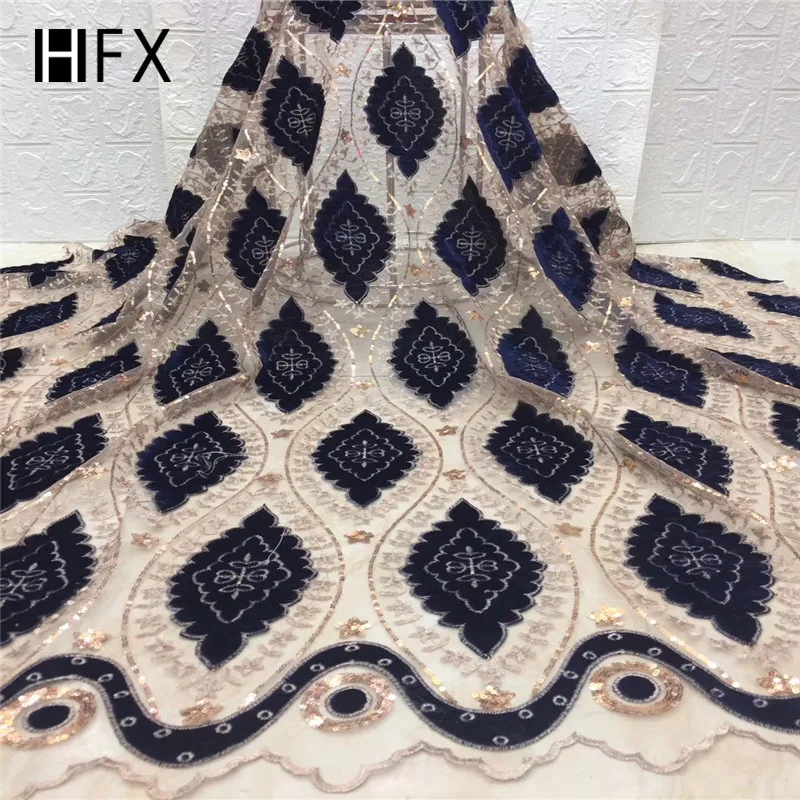 HFX Новое поступление блестки кружева ткани Африканский нигерийский Тюль бархатная ткань для свадебного платья с блестками H2320
