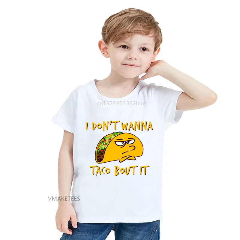 Лето 2018 футболки с коротким рукавом для девочек и мальчиков надпись I't Want Taco