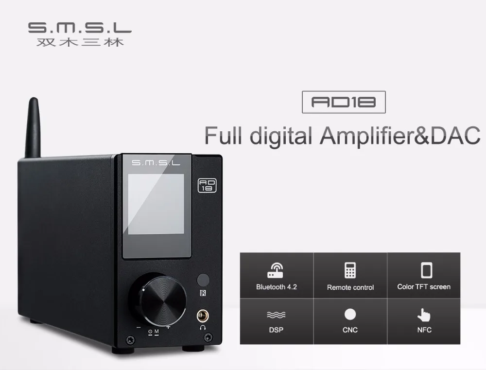 SMSL AD18 Hi-Fi аудио стерео усилитель Bluetooth 4,2 полный цифровой усилитель мощности поддержка Apt-X USB DSP 2,1 для динамика