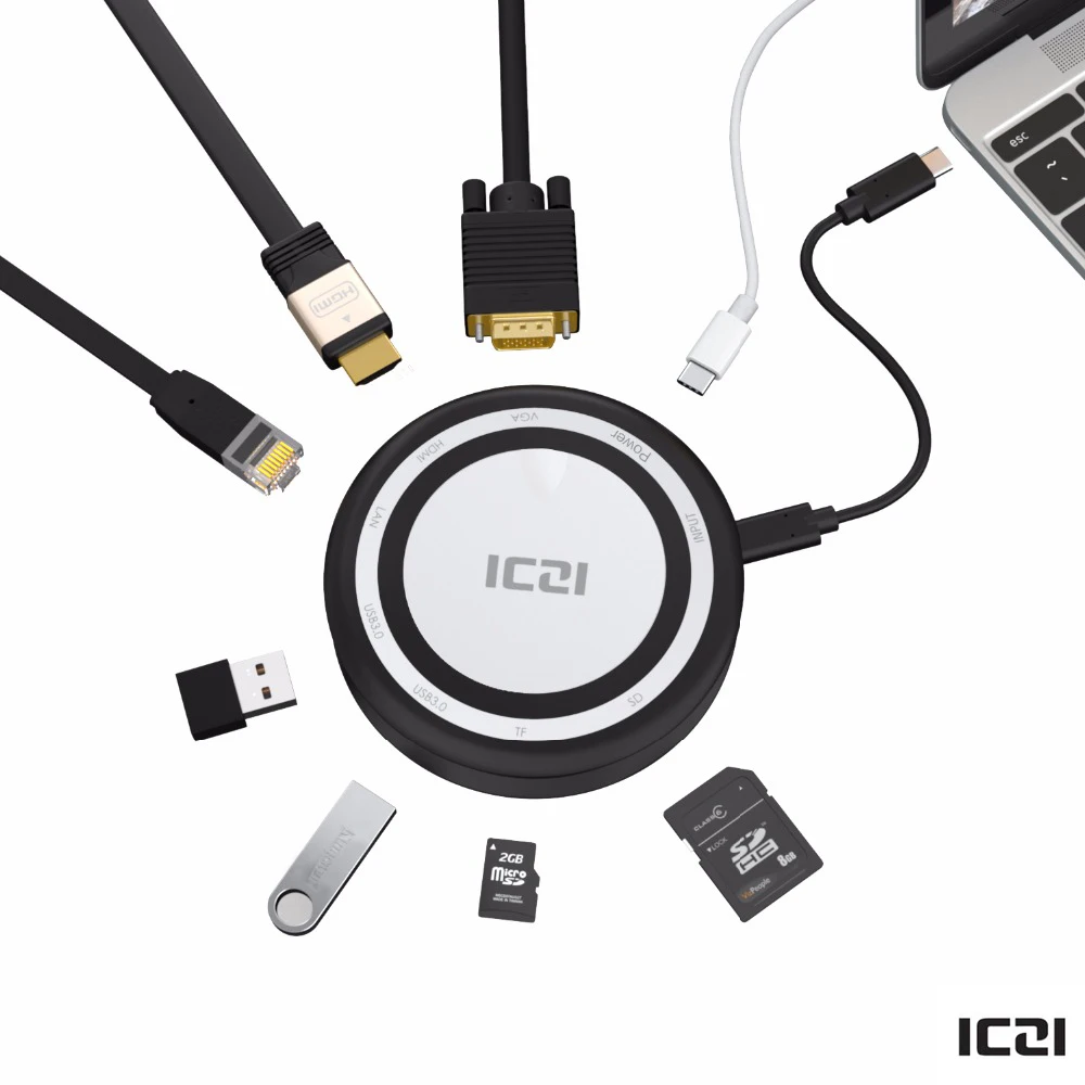9 в 1 Тип C концентратор Многофункциональный USB 3 0 адаптер H D M I VGA TF/SD Ethernet RJ45 для MacBook