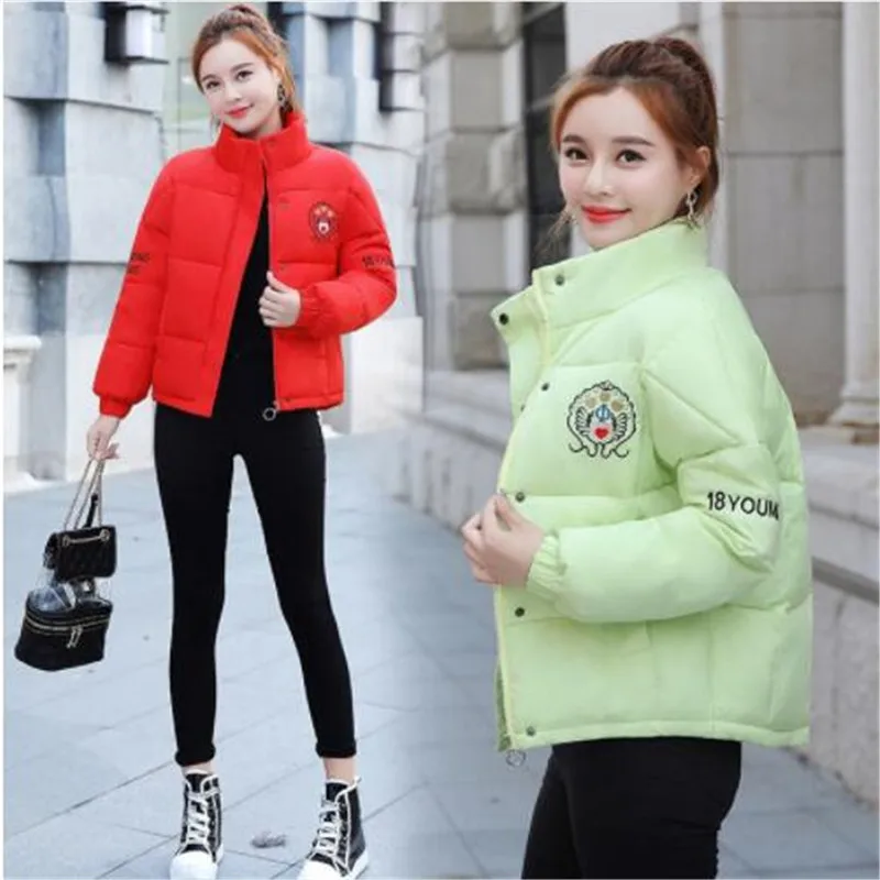 2020 осень/зима женское короткое Свободное пальто с вышивкой утепленный хлопковый