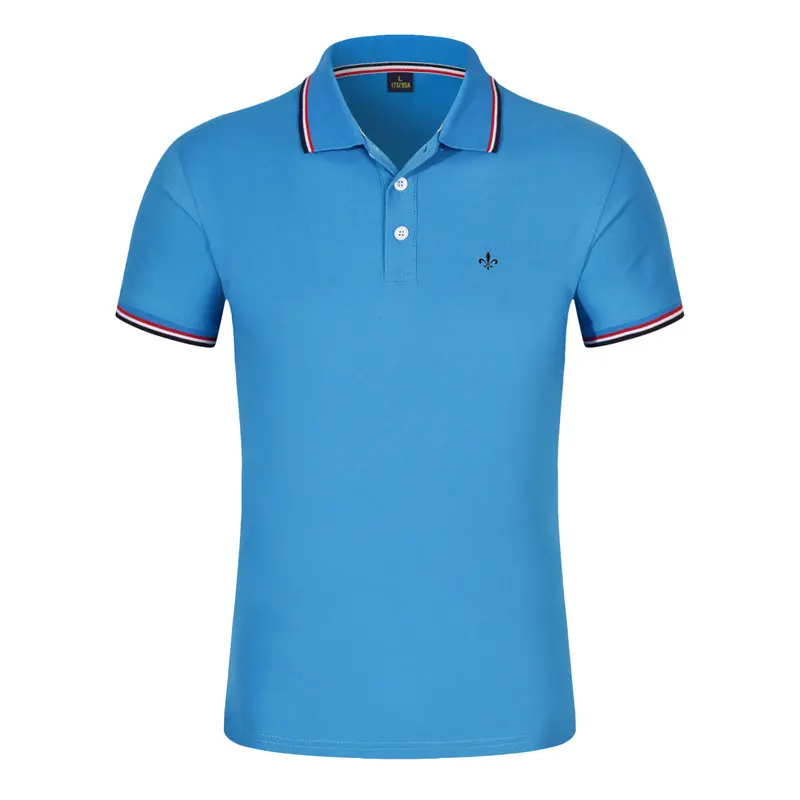 PZ-POLO-LT-QIANBLUE Dudalina, Мужская рубашка поло с коротким рукавом, лето, повседневная и деловая, брендовая, с вышивкой, в полоску, рубашки поло, Para Hombre - Цвет: PZ-POLO-LT-QIANBLUE