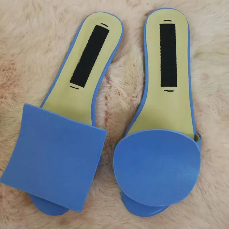 Женские тапочки с открытым носком модные сандалии круглым квадратным украшенные