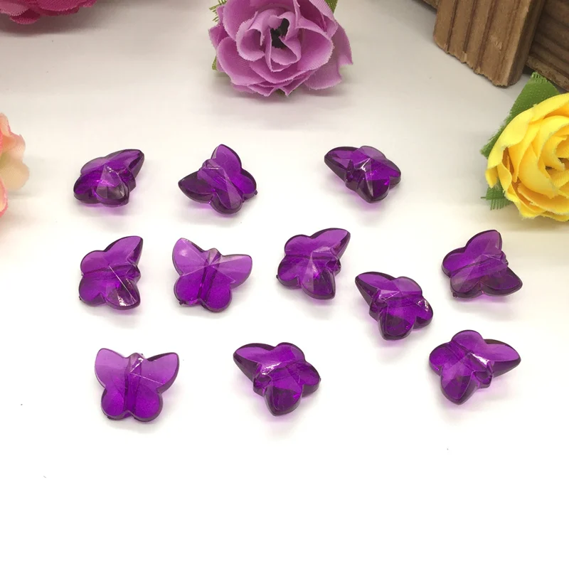 92 шт/14 мм смешанные маленькие бабочки Diy аксессуары якели бусины, бусины ручной работы, пластиковые одиночные бусины оптом - Цвет: Deep purple