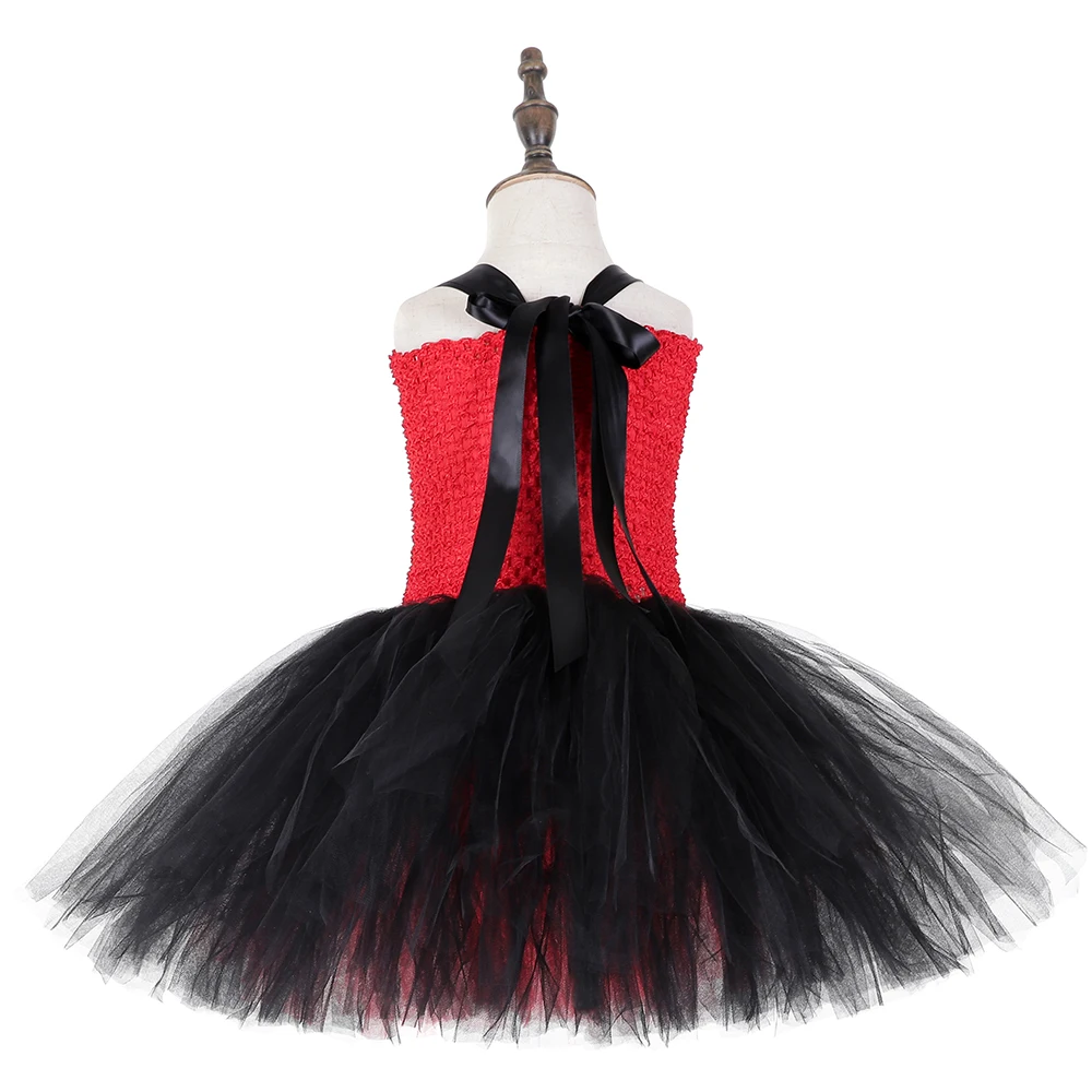 

Halloween Devil Demon Costume Red Black Kids Bat Vampire Carnival Party Scary Bat Pattern Cosplay Tutu Dress For Holidays Photos