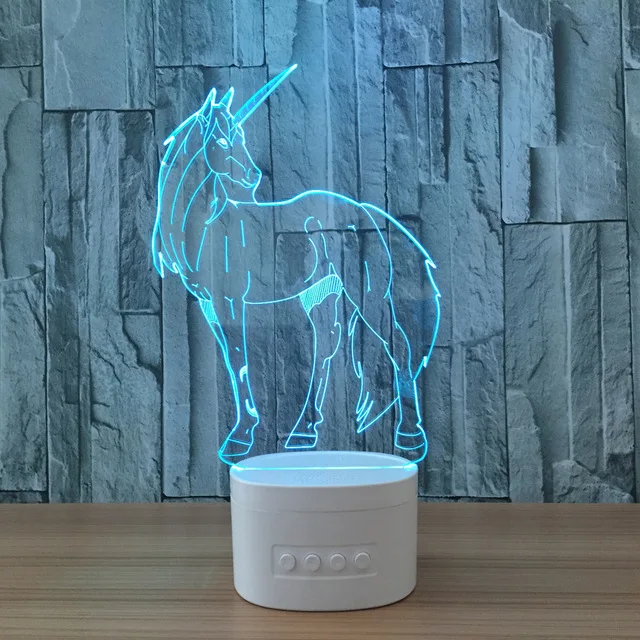 3D ночники в форме единорога музыкальная лампа с Bluetooth динамиком 5 цветов