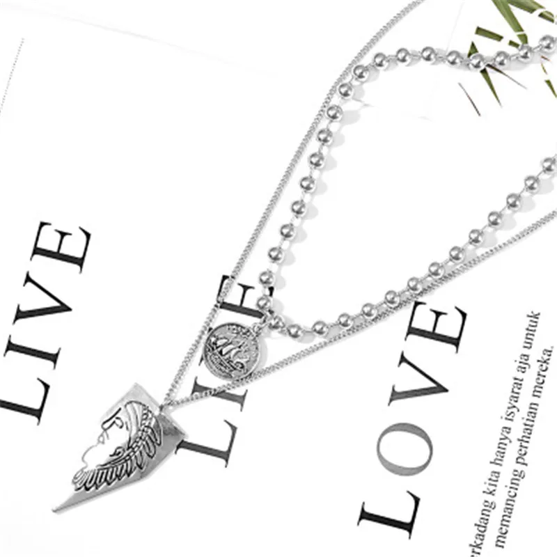 

Euramerican personality hip hop double necklace women with a retro metal coin pendant fashion accessories presents