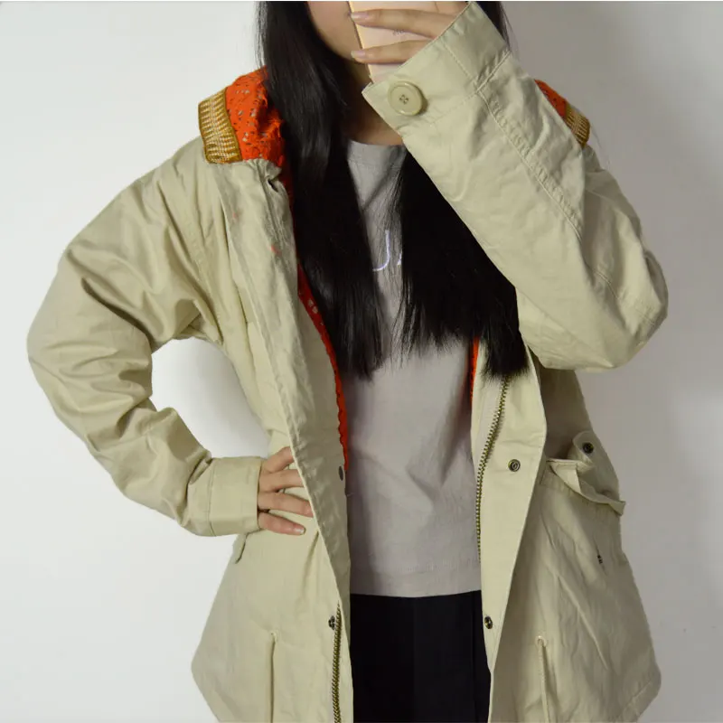 Spring and Autumn woman long sleeve orange stripe lined basic jackets