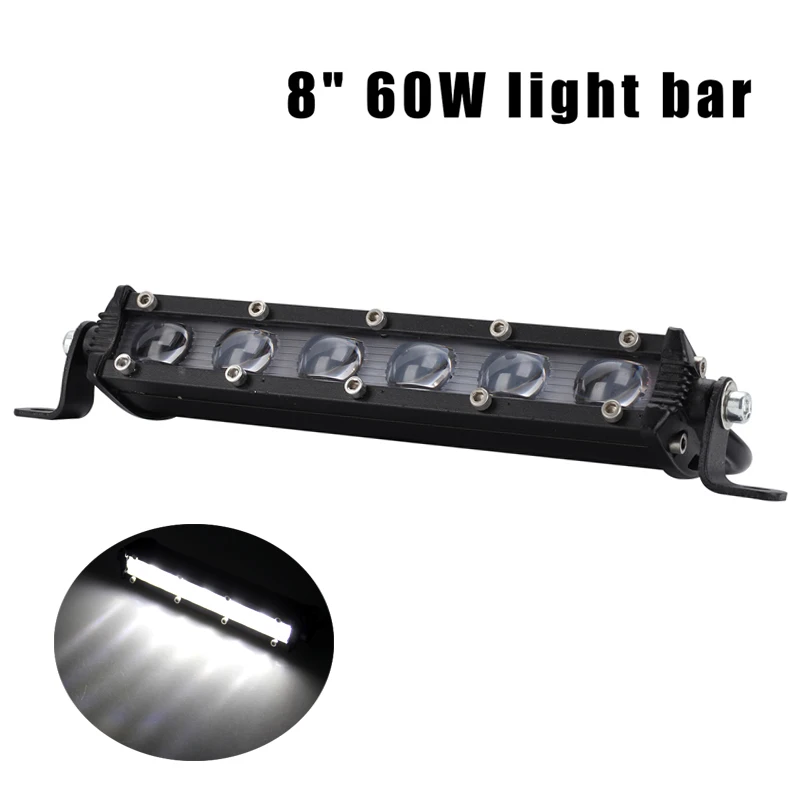 Ультратонсветильник Однорядный прожектор для внедорожника 1 шт. 8 дюймов 60 Вт 6000 К