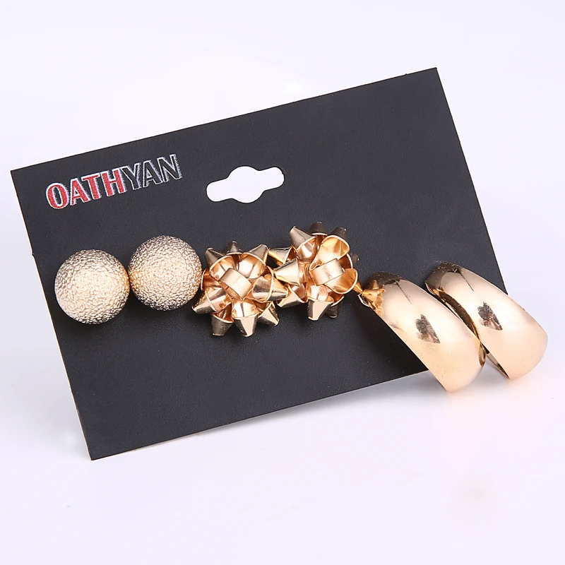 3 пар/компл.. Модный комплект из сережек-гвоздиков золотого и металлического