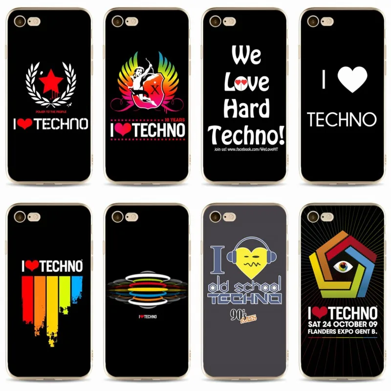 Чехол I Love Techno из мягкого силикона 2018 чехол для телефона ТПУ iPhone 5 5C 5S SE X 6 6S 6plus 7 7plus 8