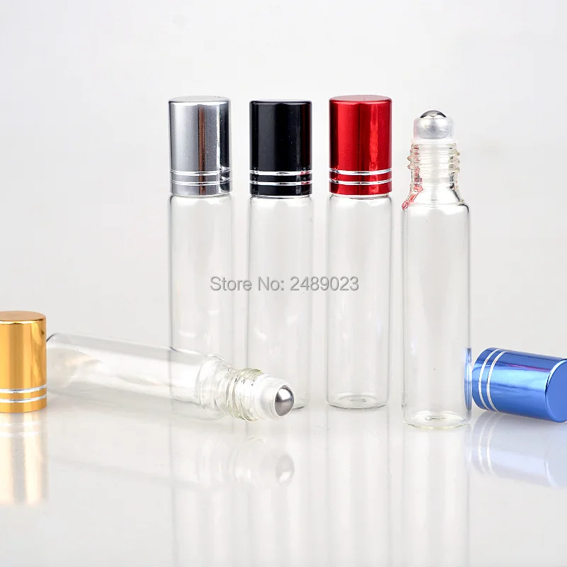 

10ML Travel Trasparent Glass Roll on Perfume Bottle For Essential Oil Empty Cosmetic Containers With Steel Beads 100pcs/lot