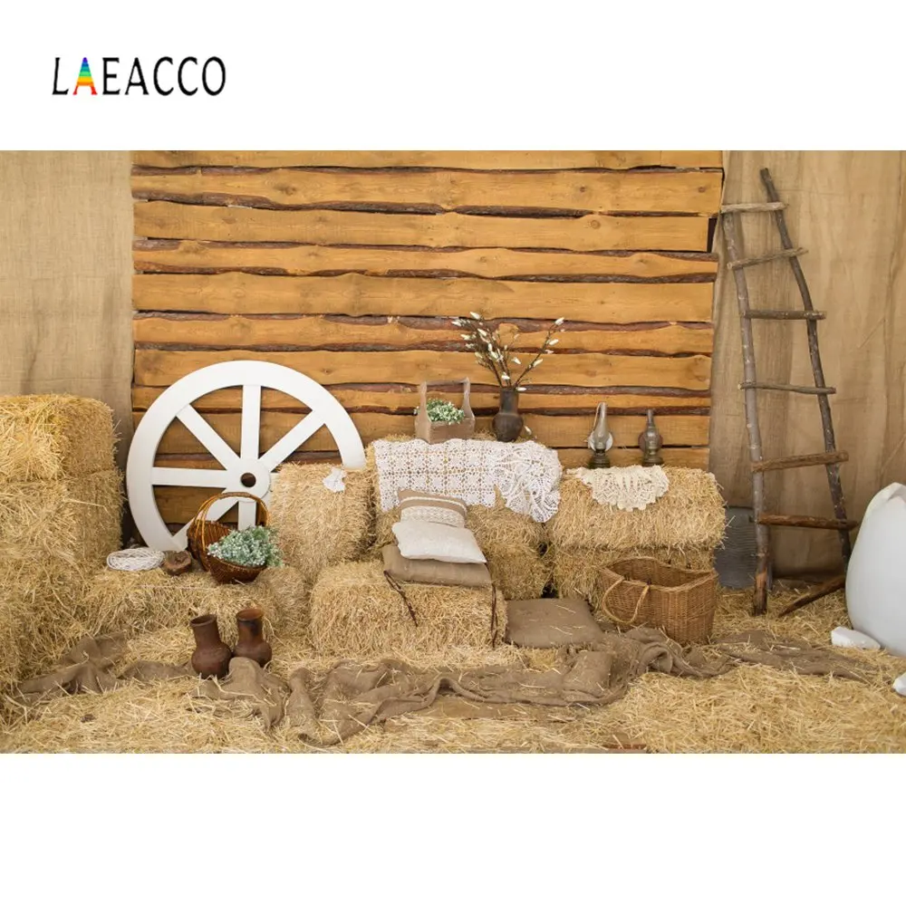 Laeacco Фото фоны для фотографии деревянное колесо склад стог лестница цветок