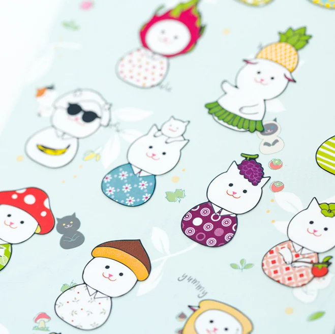 2 листа Мультяшные животные милые забавные наклейки для украшения кошек клейкие