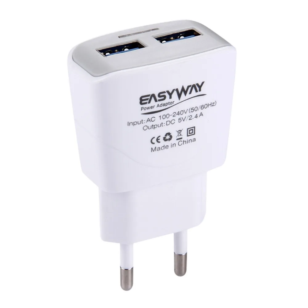 Штепсельная Вилка европейского стандарта 5В 2.4A 2USB Адаптер зарядного устройства