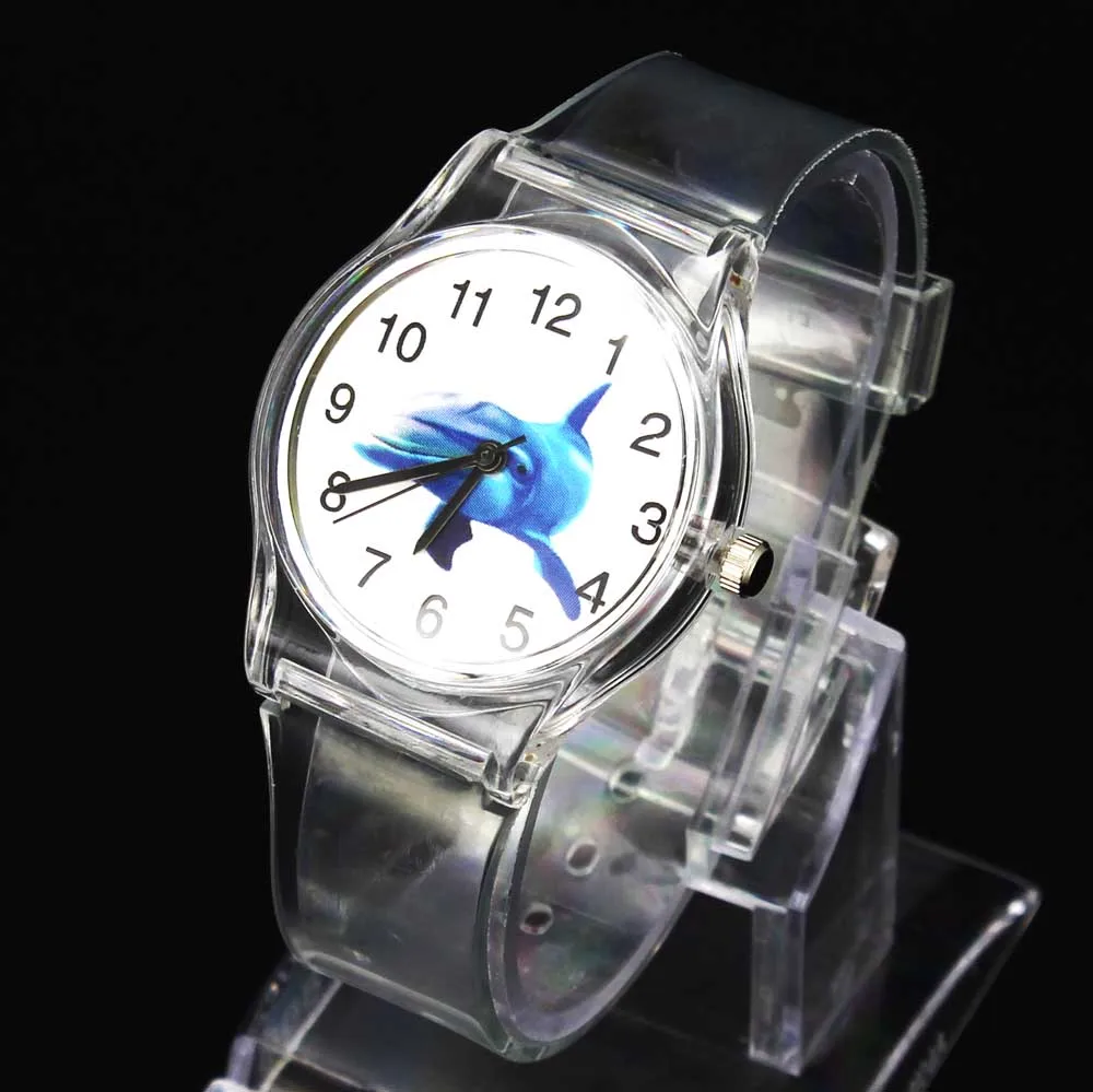 Детские Кварцевые часы с рисунком голубого дельфина из мультфильма спортивные