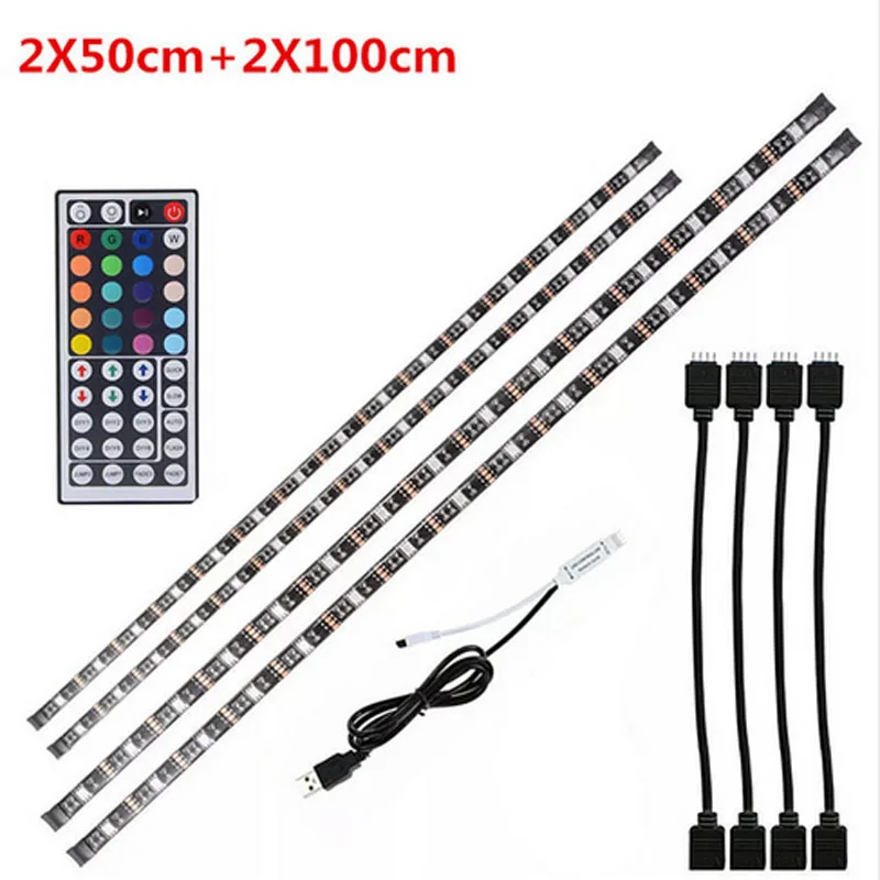2x50 2x100 black pcb 1 м 2 м 3 м ТВ USB водостойкий SMD светодиодные полосы 5050 RGB многоцветный ТВ фон Настольный фон с подсветкой ТВ Компьютерный дисплей - Испускаемый цвет: 2x50 2x100 black pcb