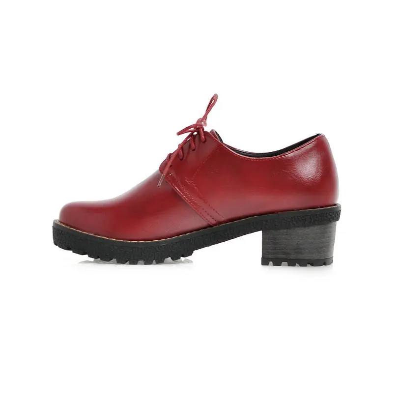 Classic 4 Color Spring/Autumn Round Toe Girls Party Shoes Square High Heels Lace Up Pu Soft Leather Solid Women Pumps Black 5cm | Обувь