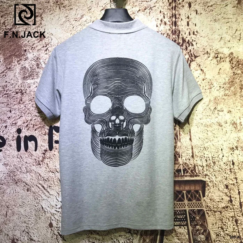 F. N. JACK, Новое поступление, мужская рубашка поло с коротким рукавом, модные рубашки, повседневный мужской топ, рубашка поло с крутым черепом