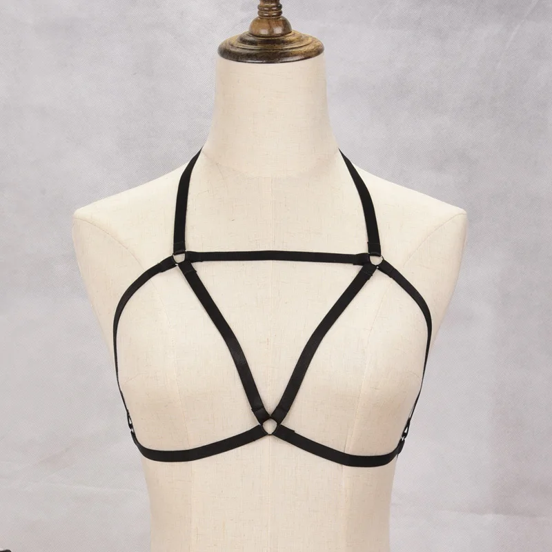 JLX.HARNESS Sexy bondage body harness bra Rave wear elastic cage lingerie top black Cage strappy | Женская одежда