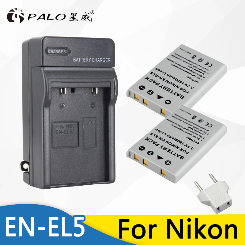 

PALO bateria 2pcs EN-EL5 ENEL5 EN EL5 Digital Camera Battery + Charger for NIKON COOLPIX P510 P530 3700 4200 5200 5900 S10 P4 P3
