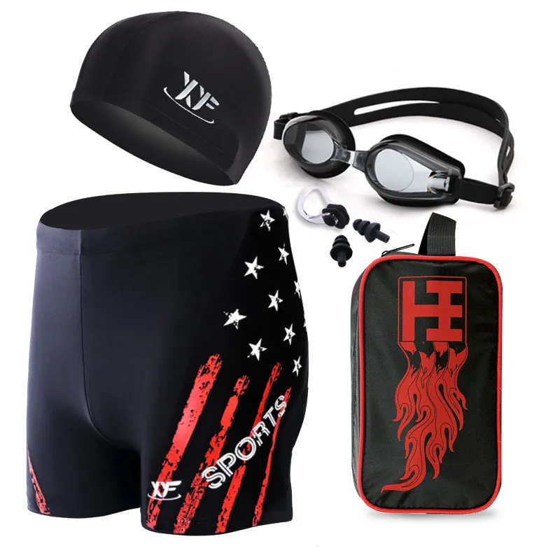 Мужские купальные плавки боксеры шорты черные комплекты с очками для плавания