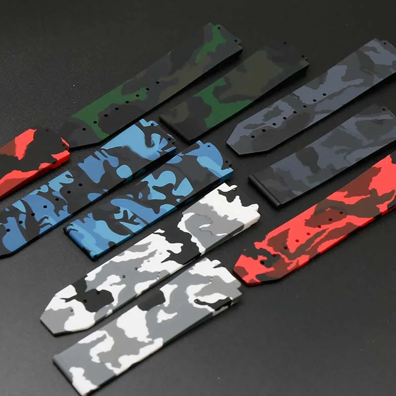 Men's Silicone Camouflage Strap 25mmx17mm for Hublot Women's Waterproof Sports Rubber Strap Buckle