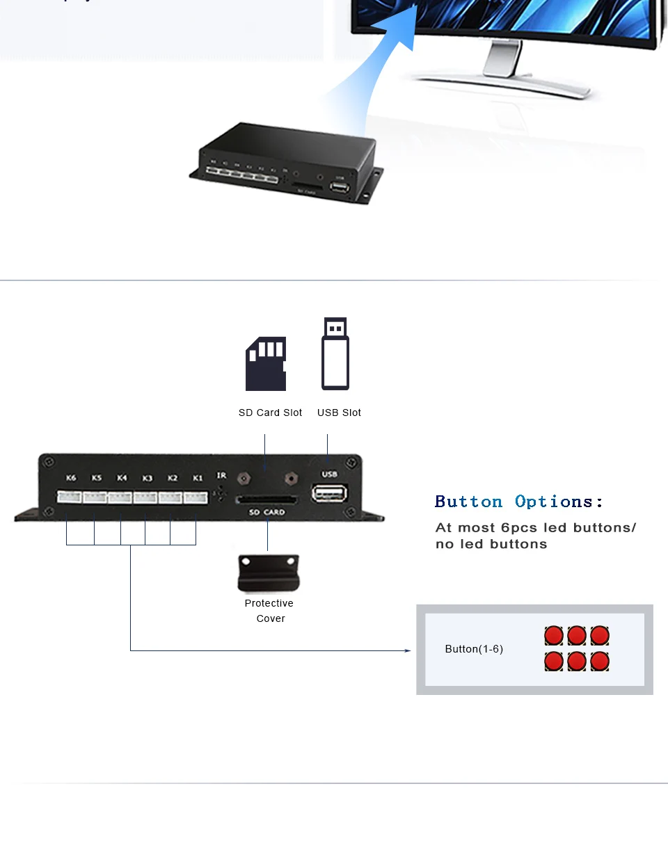 MPC1005-6 RS232 кнопочная коробка Горячий замечательный видео плеер мини 1080P mp4 vlc медиаплеер