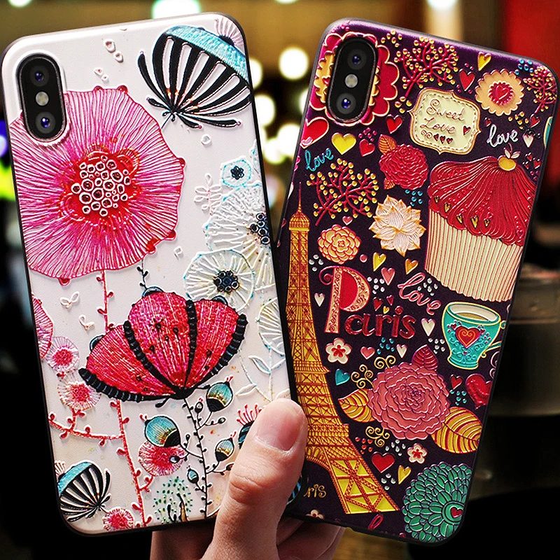 Силиконовый чехол в клетку для телефонов с рисунком iPhone X 8 7 Plus цветочным узором