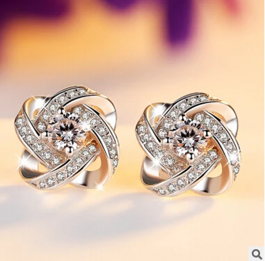 Серебряные серьги новинка 2016 хит продаж блестящие циркониевые серьги-гвоздики с