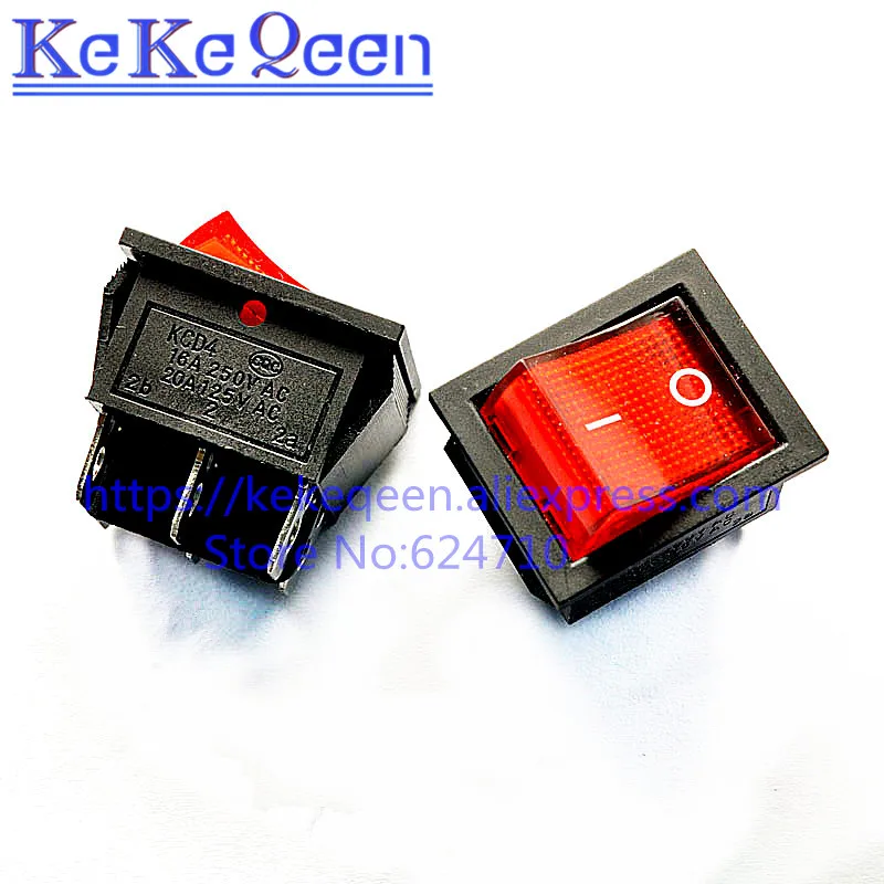 10 шт./лот KCD4 25x31 мм большой переключатель типа корабля красный 4 Pin 2 положения 16A 250V 20A 125VAC ВКЛ-ВЫКЛ кулисный переключатель с красным светом