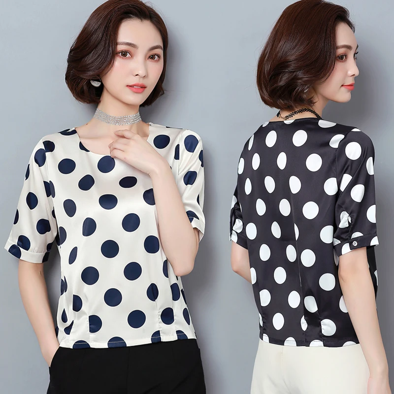

Women tops 2019 fashion women clothes O-neck short blouse Dot pattern Short sleeves slim fashion women casual blouse 3209 50