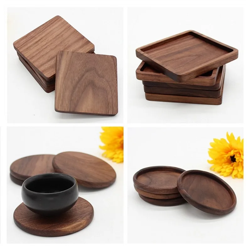 

4 Style Wood Coasters Coffee Tea Cup Pads Drinking Mats Teapot Table Mats W9233